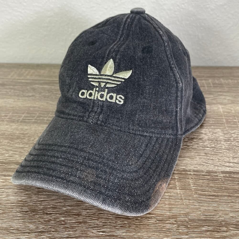 Adidas Trefoil Logo Black Denim Dad Hat Adjustable Cap Originals Washed - Thumbnail 13
