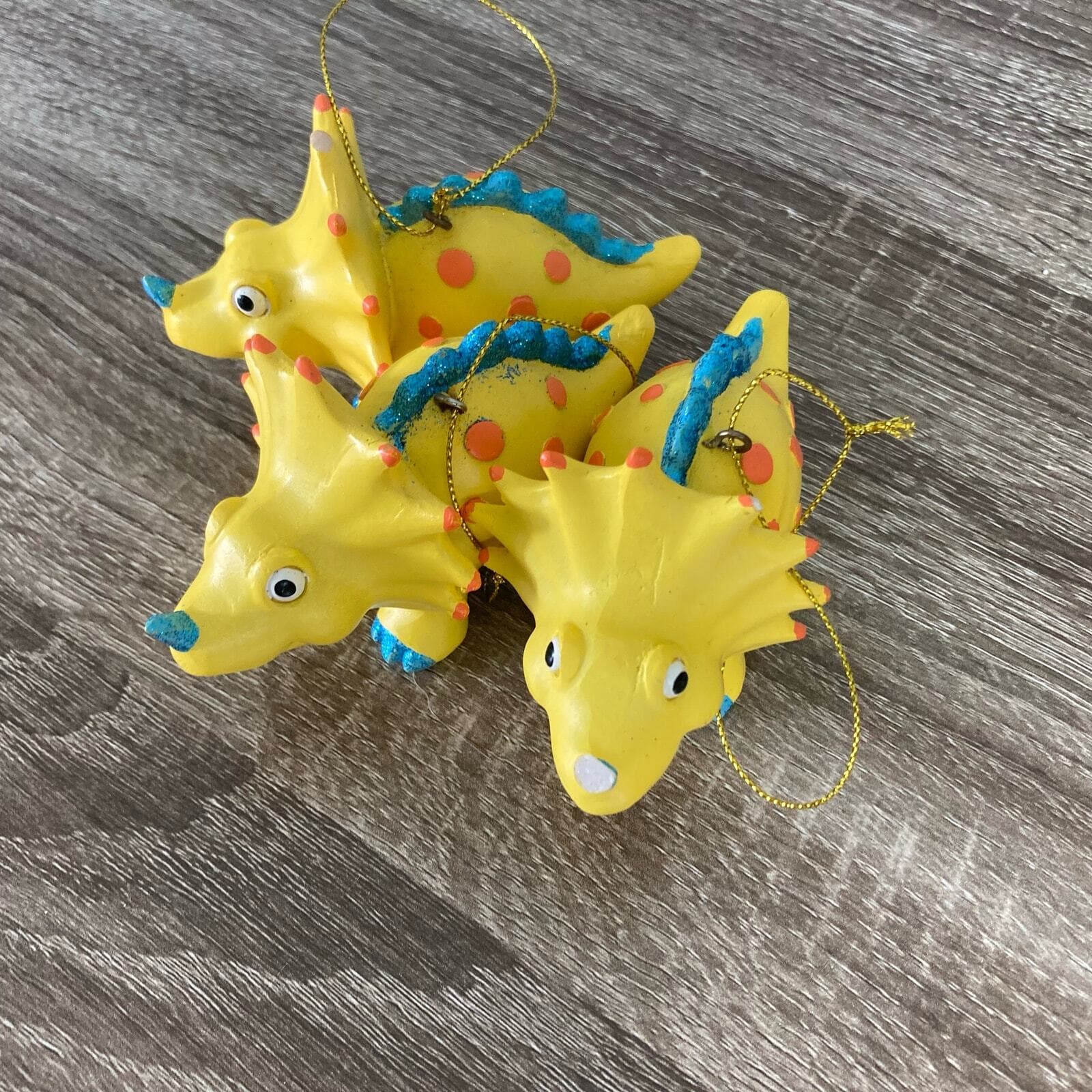 Set of 3 Yellow Dinosaur Christmas Ornaments with Glitter Accents - Thumbnail 5