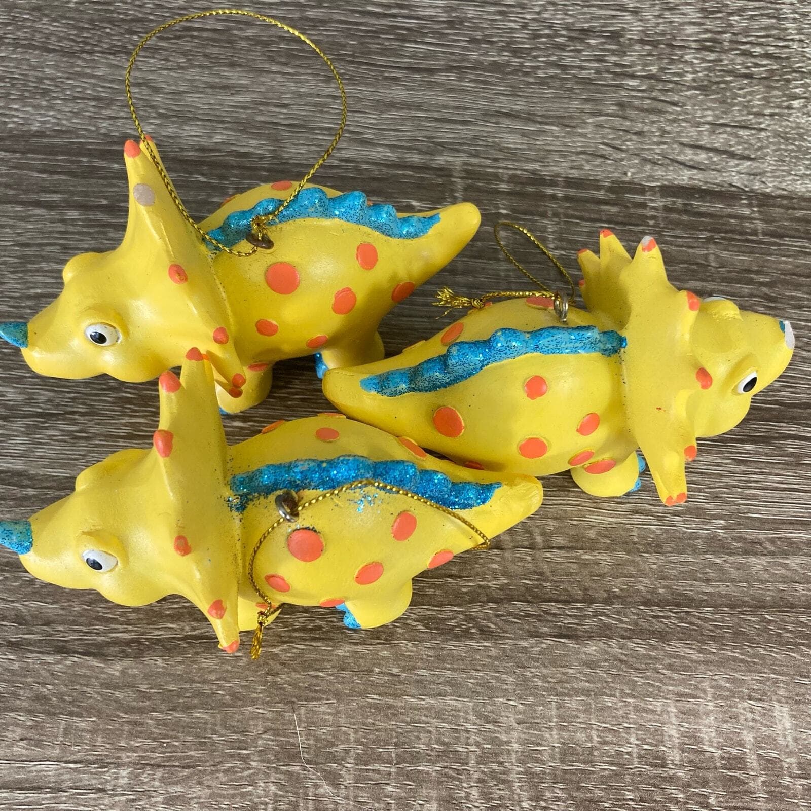 Set of 3 Yellow Dinosaur Christmas Ornaments with Glitter Accents - Thumbnail 9