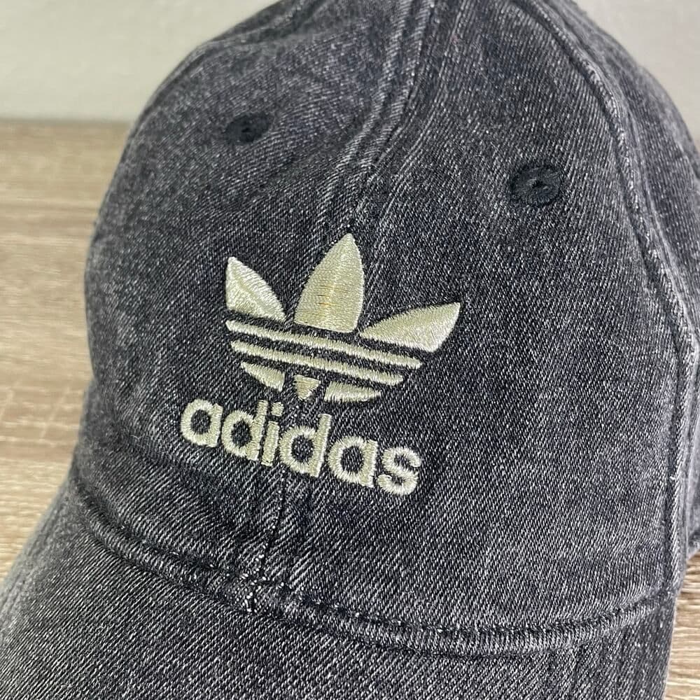Adidas Trefoil Logo Black Denim Dad Hat Adjustable Cap Originals Washed - Thumbnail 3