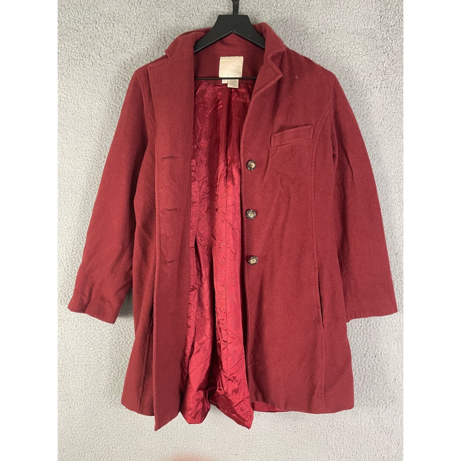 JJill Burgundy Wine Red Wool Blend Tailored Button Front Coat Women Size Small - Thumbnail 5