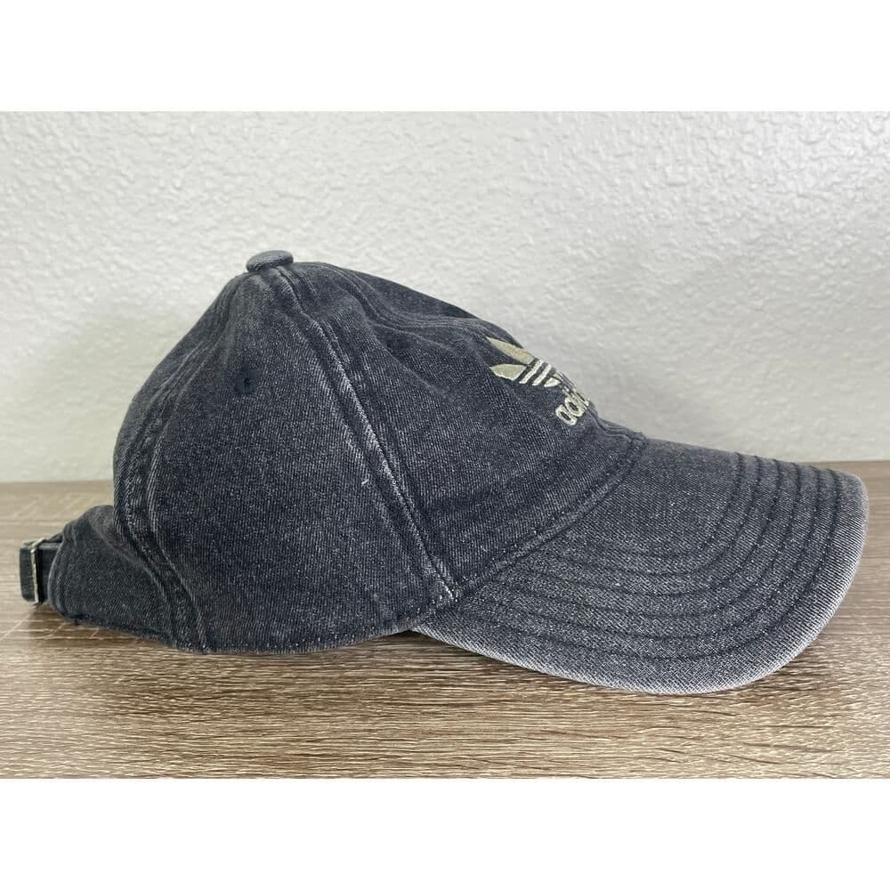 Adidas Trefoil Logo Black Denim Dad Hat Adjustable Cap Originals Washed - Thumbnail 5
