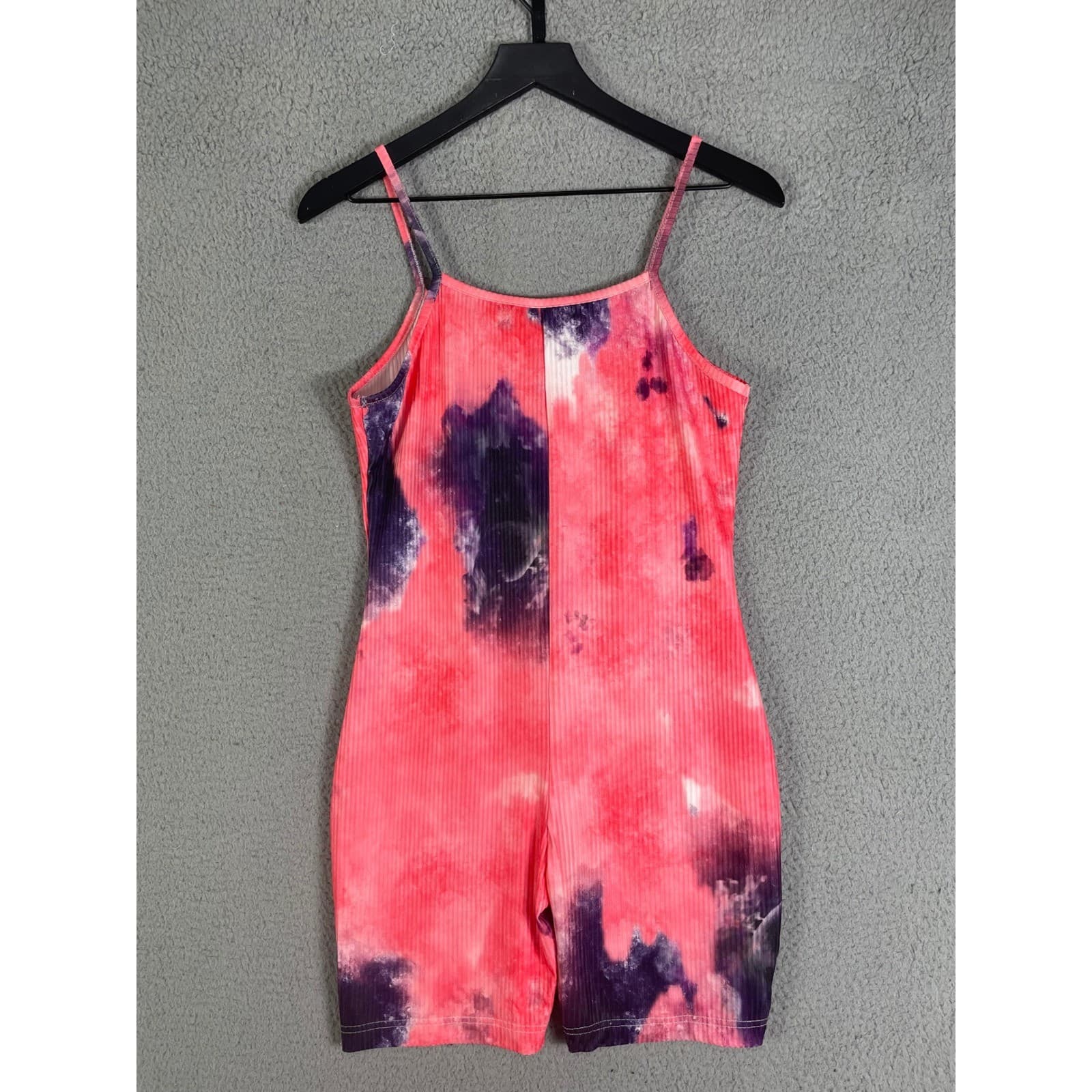 Tie Dye Romper Womens Large Pink Ribbed Zip Front Spaghetti Strap Summer - Thumbnail 6