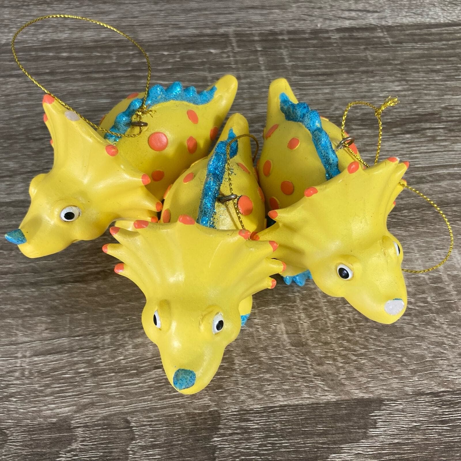 Set of 3 Yellow Dinosaur Christmas Ornaments with Glitter Accents - Thumbnail 4