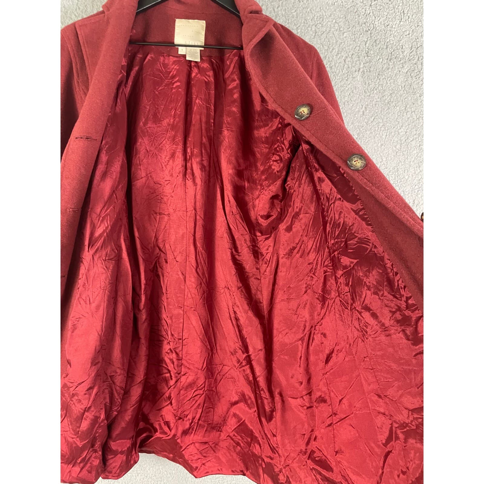 JJill Burgundy Wine Red Wool Blend Tailored Button Front Coat Women Size Small - Thumbnail 9