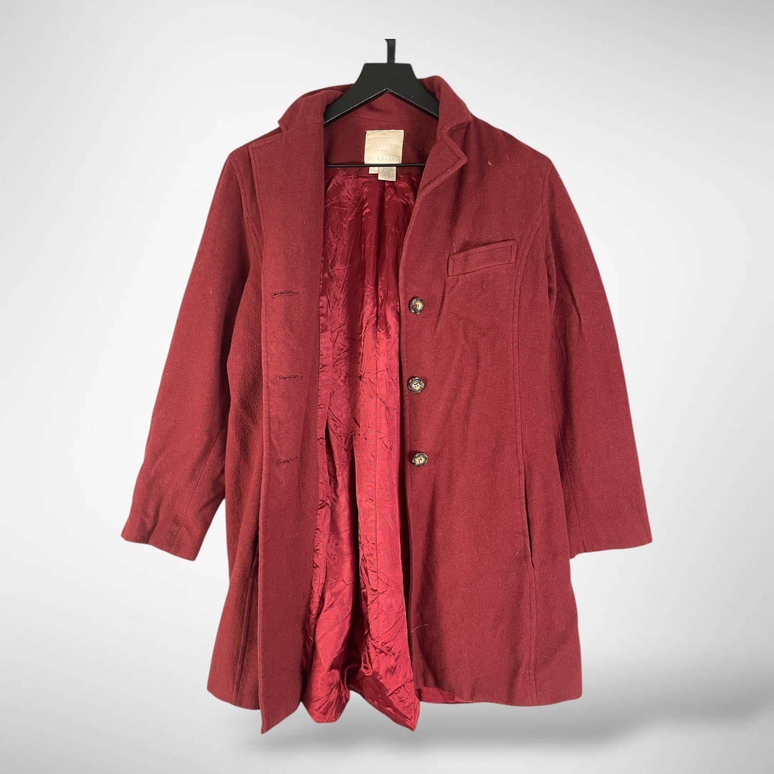 JJill Burgundy Wine Red Wool Blend Tailored Button Front Coat Women Size Small - Thumbnail 2