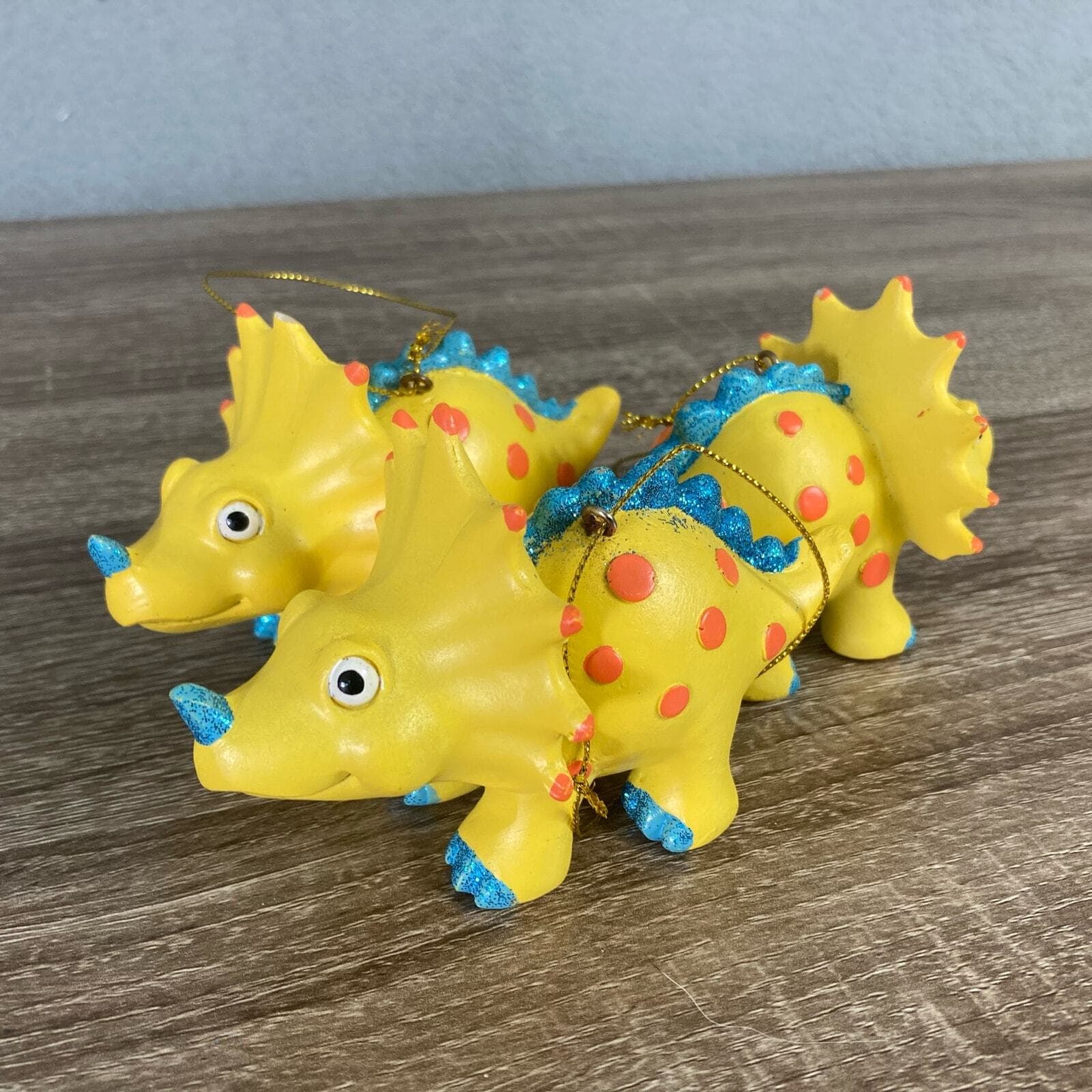 Set of 3 Yellow Dinosaur Christmas Ornaments with Glitter Accents - Thumbnail 3