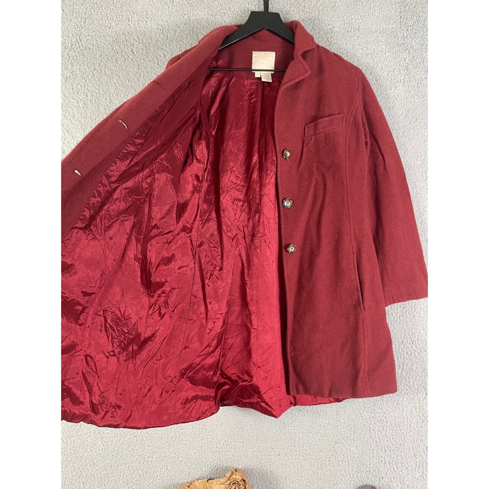 JJill Burgundy Wine Red Wool Blend Tailored Button Front Coat Women Size Small - Thumbnail 8