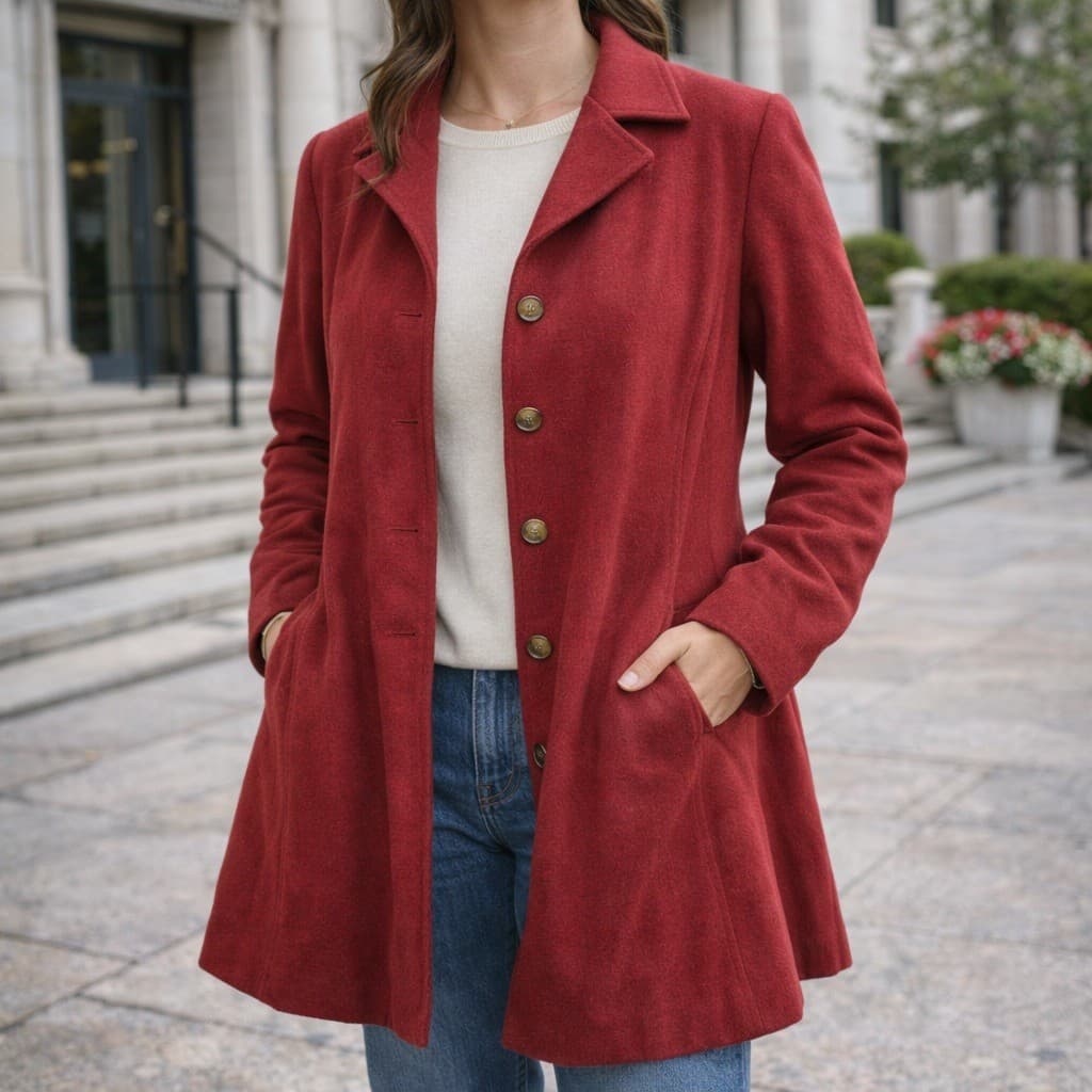 JJill Burgundy Wine Red Wool Blend Tailored Button Front Coat Women Size Small