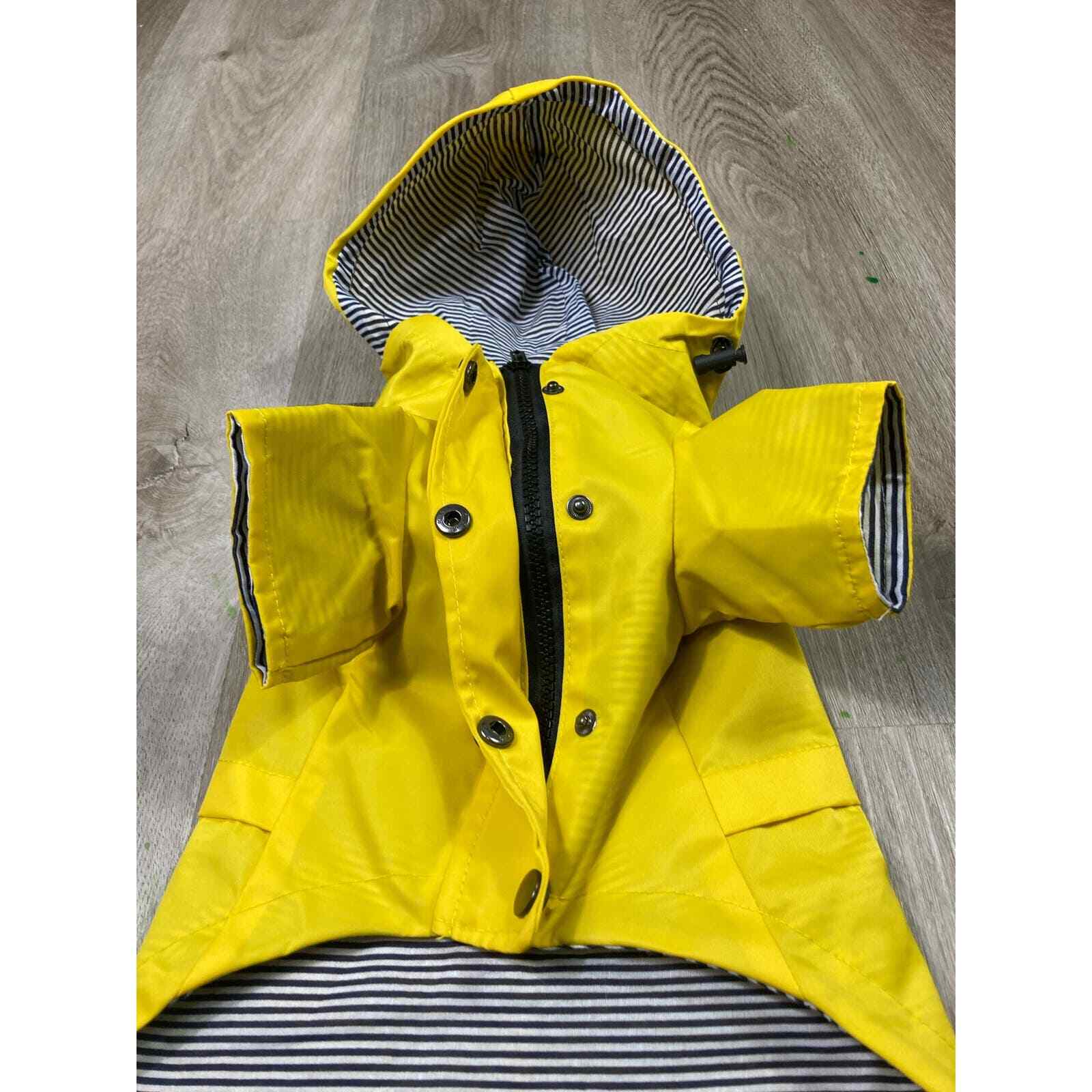 Yellow Striped Cat Raincoat Pet Hooded Outdoor Jacket Cute for Cats & Small Pets - Thumbnail 8