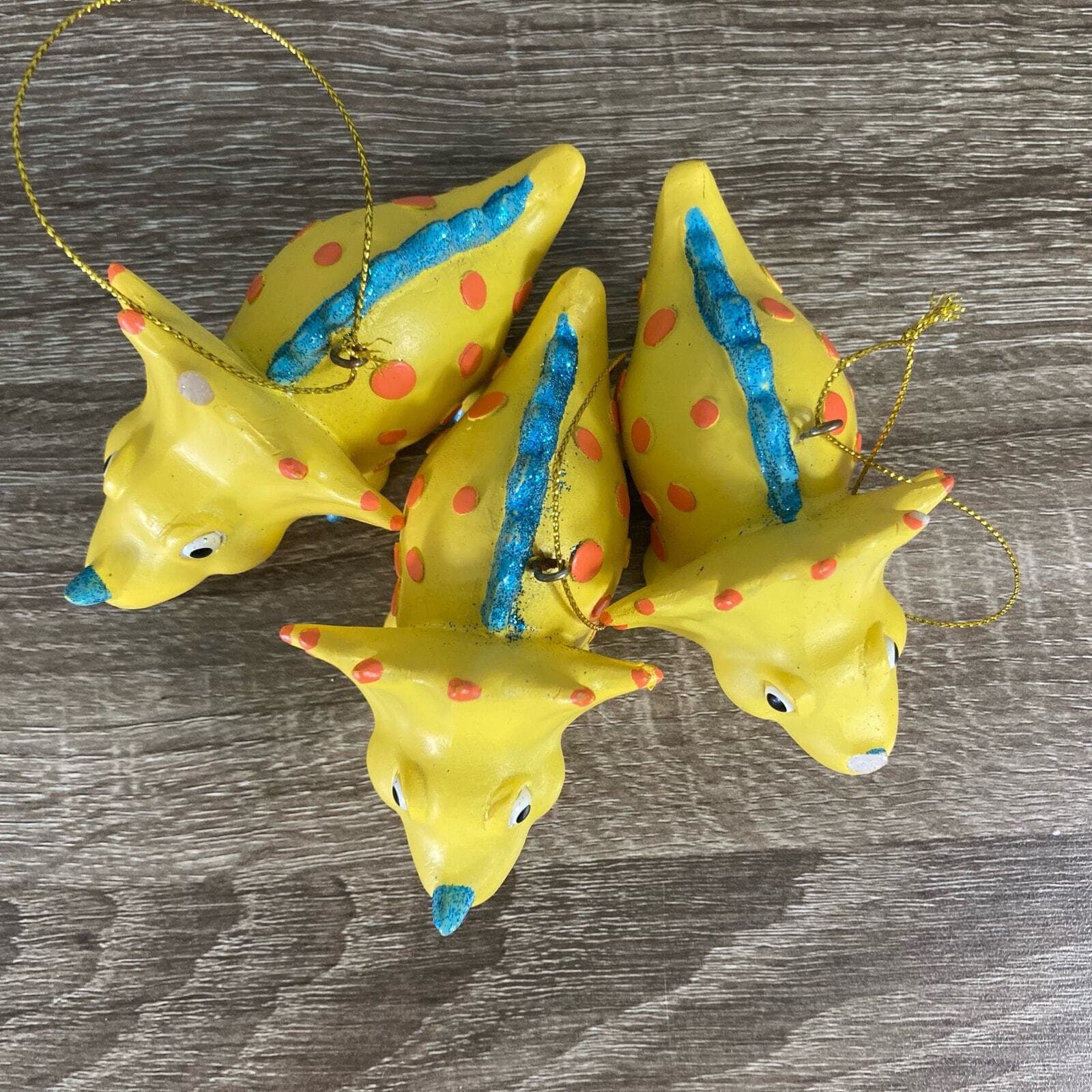 Set of 3 Yellow Dinosaur Christmas Ornaments with Glitter Accents - Thumbnail 6