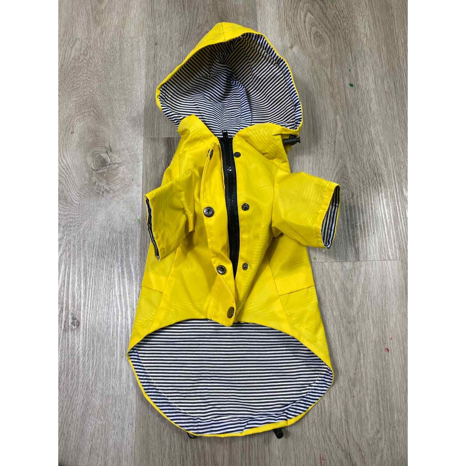 Yellow Striped Cat Raincoat Pet Hooded Outdoor Jacket Cute for Cats & Small Pets - Thumbnail 4