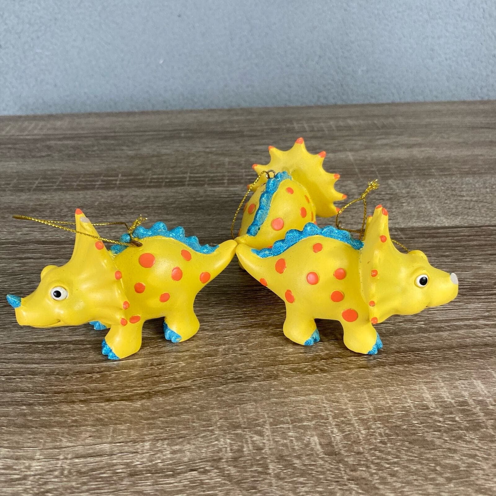 Set of 3 Yellow Dinosaur Christmas Ornaments with Glitter Accents - Thumbnail 2