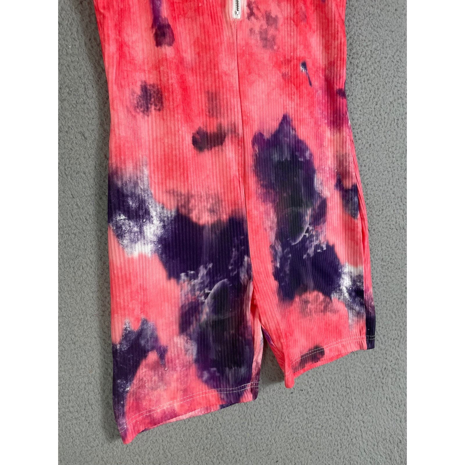 Tie Dye Romper Womens Large Pink Ribbed Zip Front Spaghetti Strap Summer - Thumbnail 10