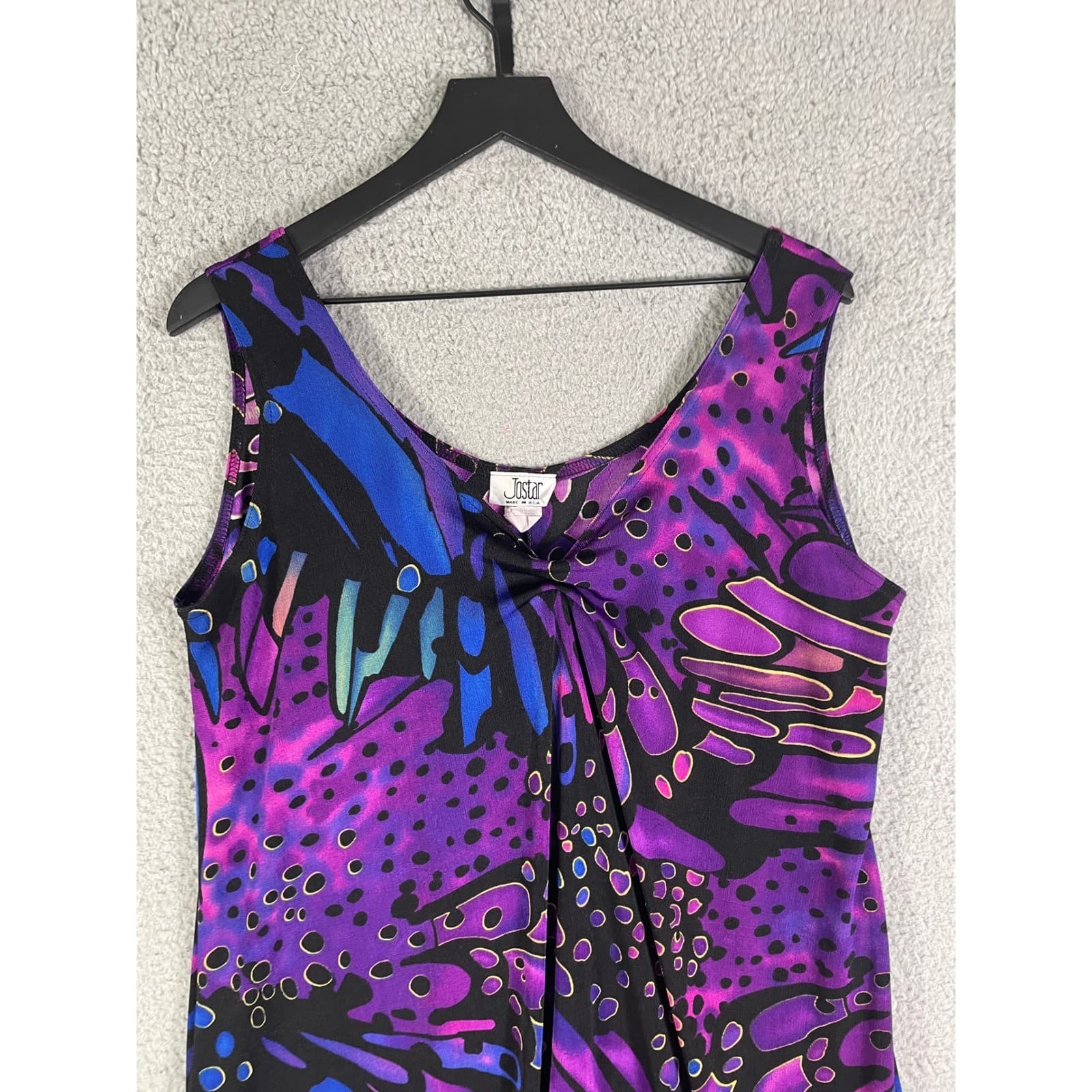 Jostar Abstract Print V Neck Sleeveless Midi Dress Size L Purple Blue Black - Thumbnail 6