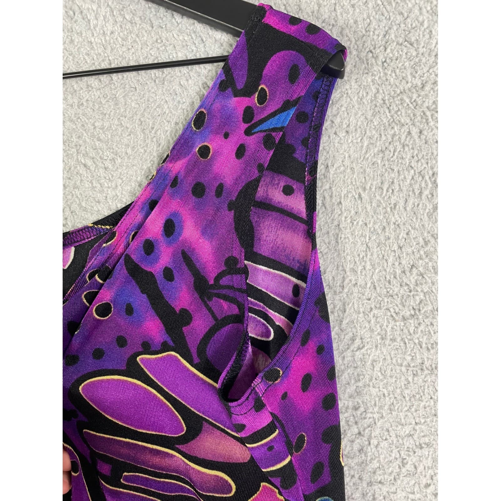 Jostar Abstract Print V Neck Sleeveless Midi Dress Size L Purple Blue Black - Thumbnail 10