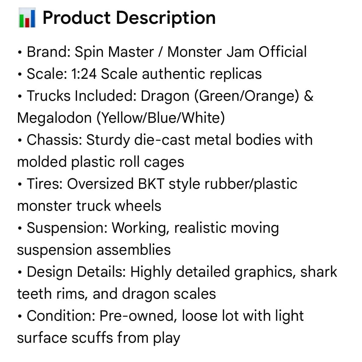 Monster Jam 1:24 Scale Die-Cast Truck Lot Dragon and Megalodon Spin Master 2pc - Thumbnail 3