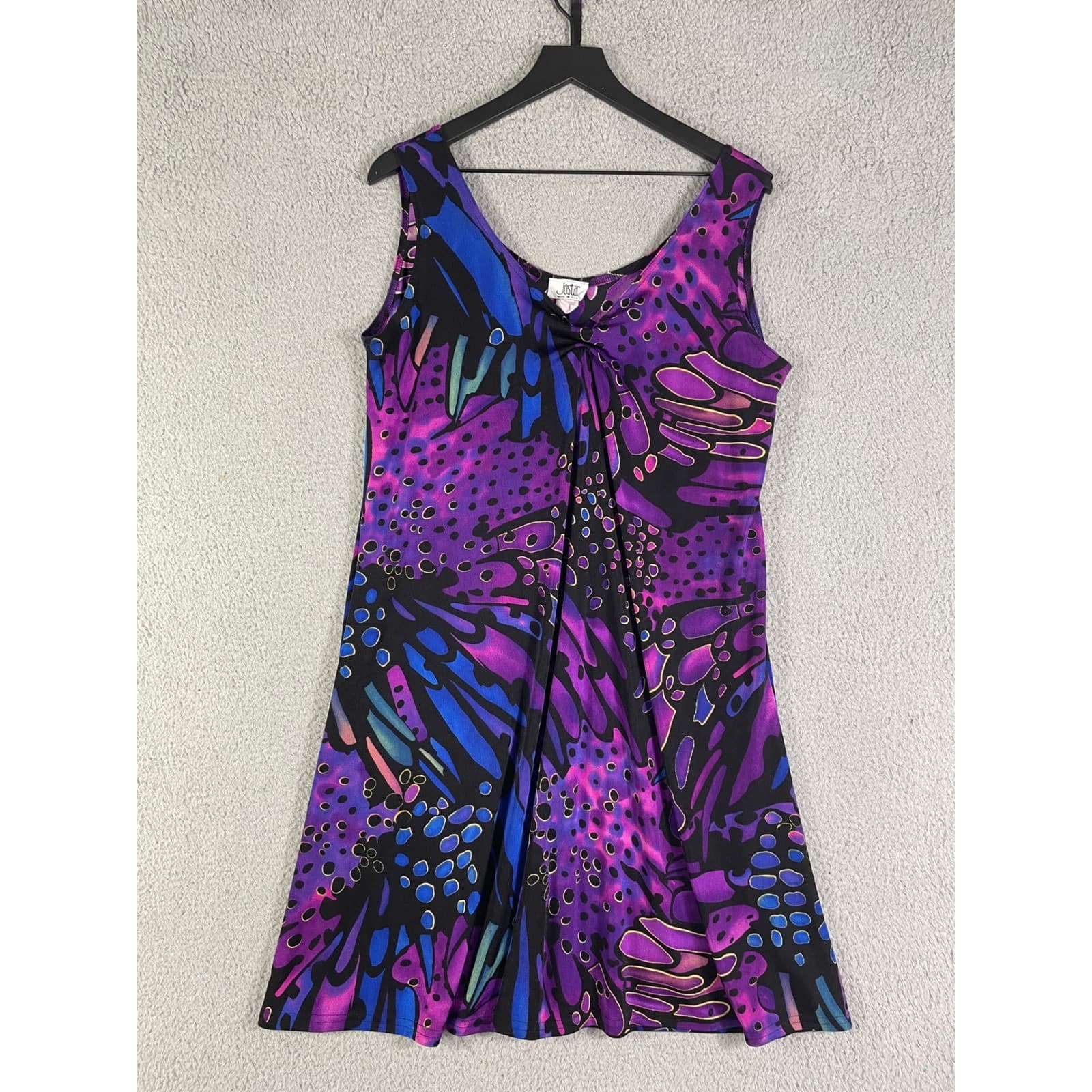 Jostar Abstract Print V Neck Sleeveless Midi Dress Size L Purple Blue Black - Thumbnail 5