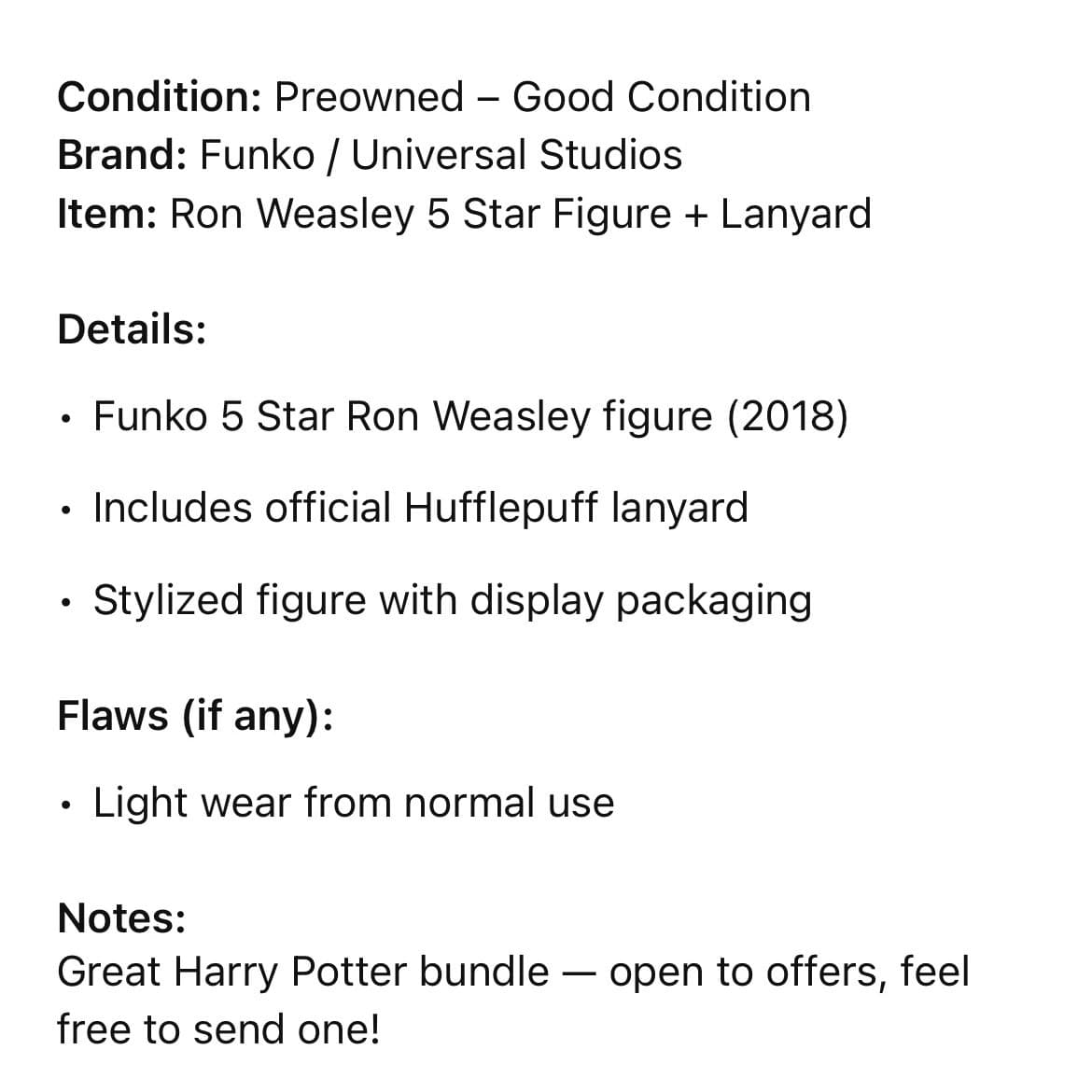 Funko Ron Weasley 5 Star Figure Harry Potter w Lanyard 2018 Boxed - Thumbnail 2