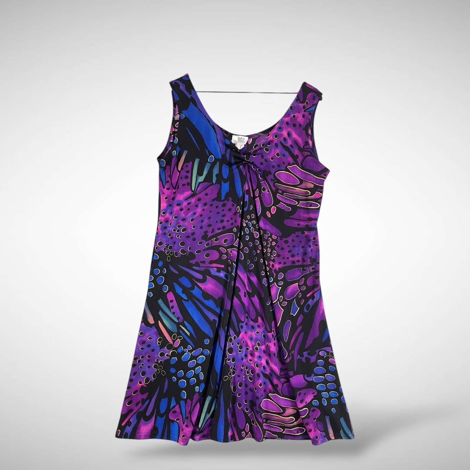 Jostar Abstract Print V Neck Sleeveless Midi Dress Size L Purple Blue Black - Thumbnail 2