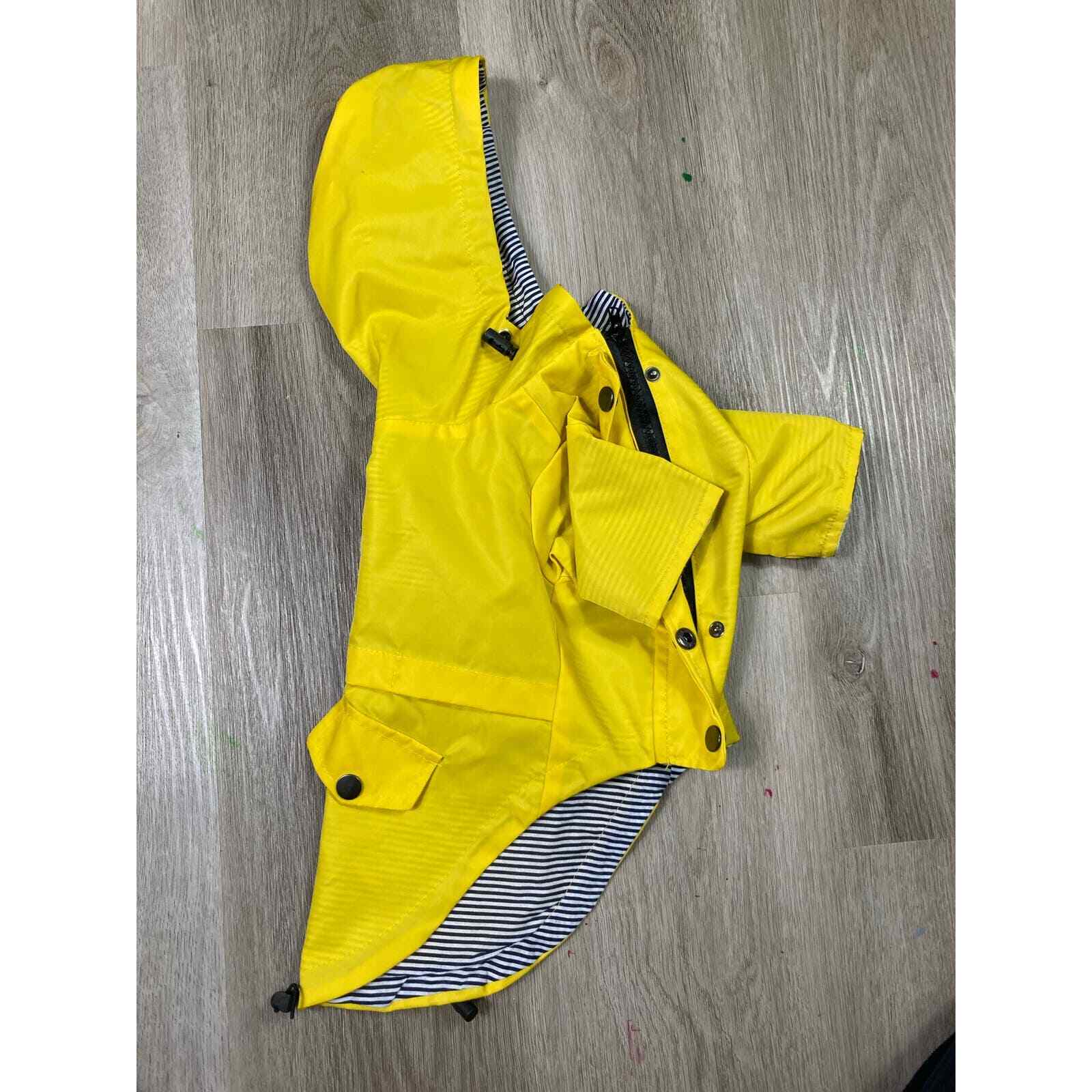Yellow Striped Cat Raincoat Pet Hooded Outdoor Jacket Cute for Cats & Small Pets - Thumbnail 6