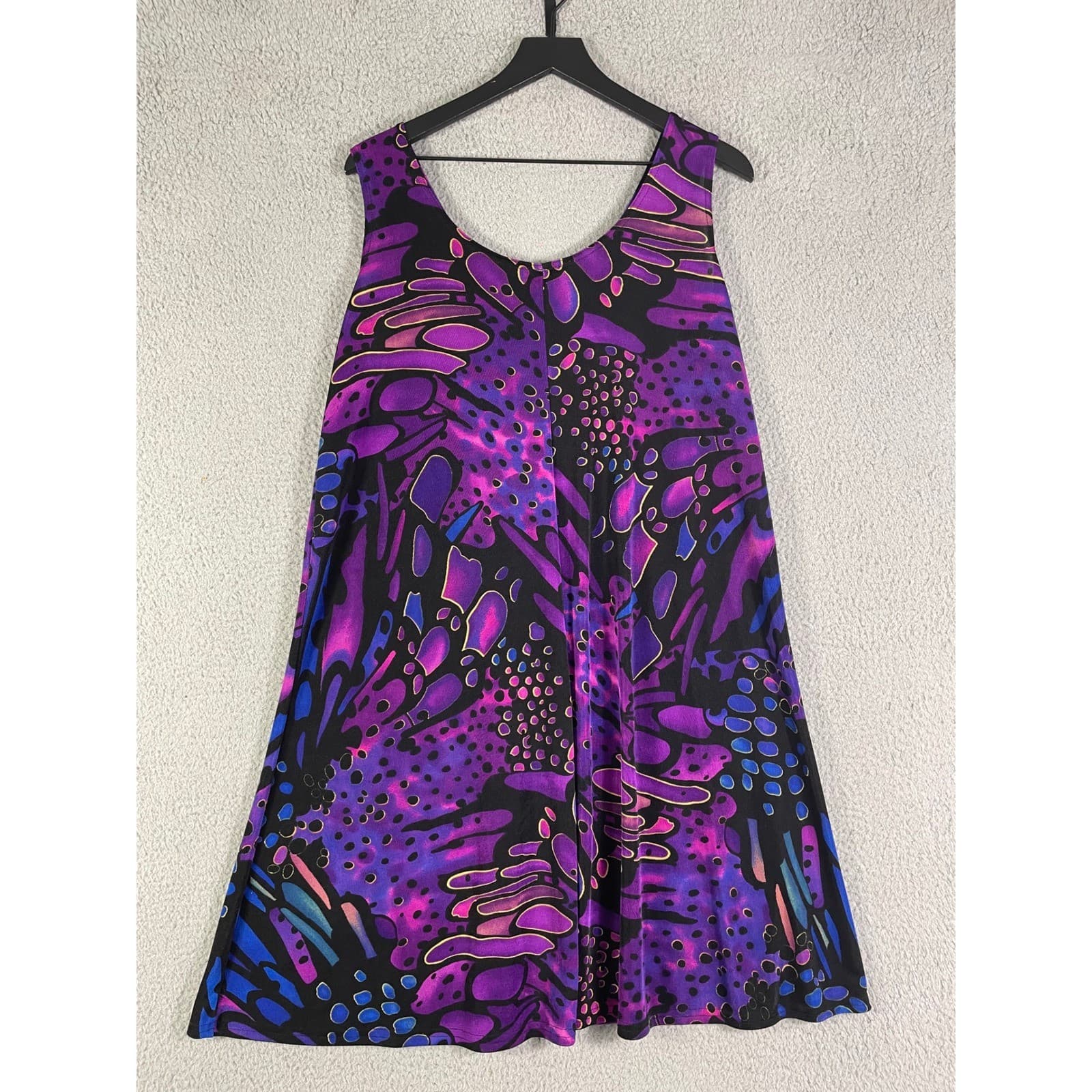 Jostar Abstract Print V Neck Sleeveless Midi Dress Size L Purple Blue Black - Thumbnail 7