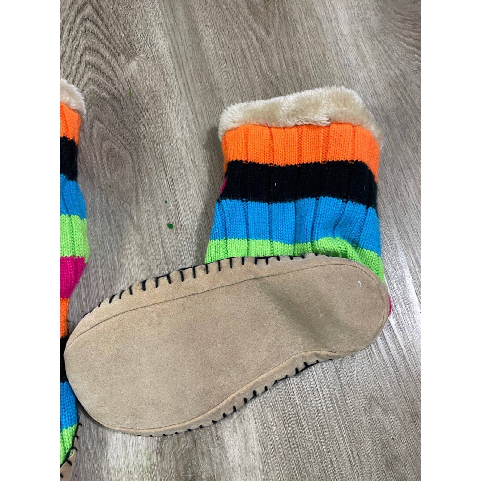 Disney Parks Mickey Mouse Kids Slipper Boots XL Faux Fur Striped Cozy - Thumbnail 8