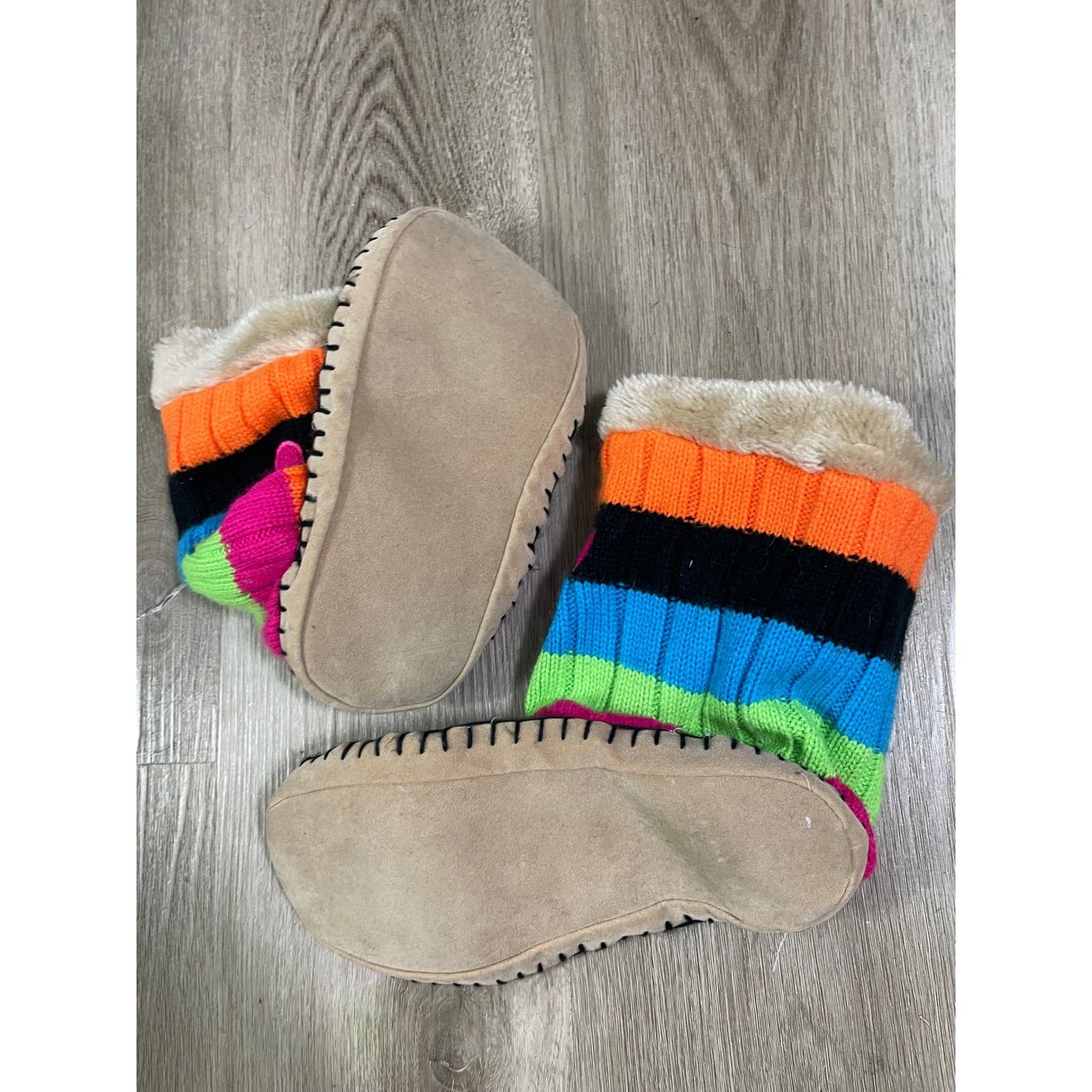 Disney Parks Mickey Mouse Kids Slipper Boots XL Faux Fur Striped Cozy - Thumbnail 9