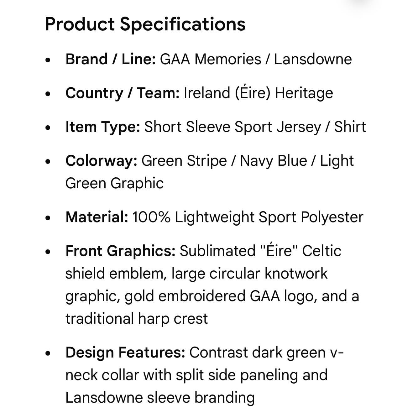 GAA Irish Memories Lansdowne Eire Heritage Jersey Mens XXL Green Navy Gaelic Top - Thumbnail 2