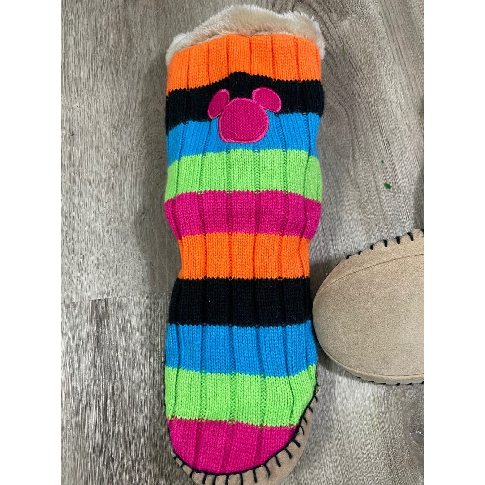 Disney Parks Mickey Mouse Kids Slipper Boots XL Faux Fur Striped Cozy - Thumbnail 7