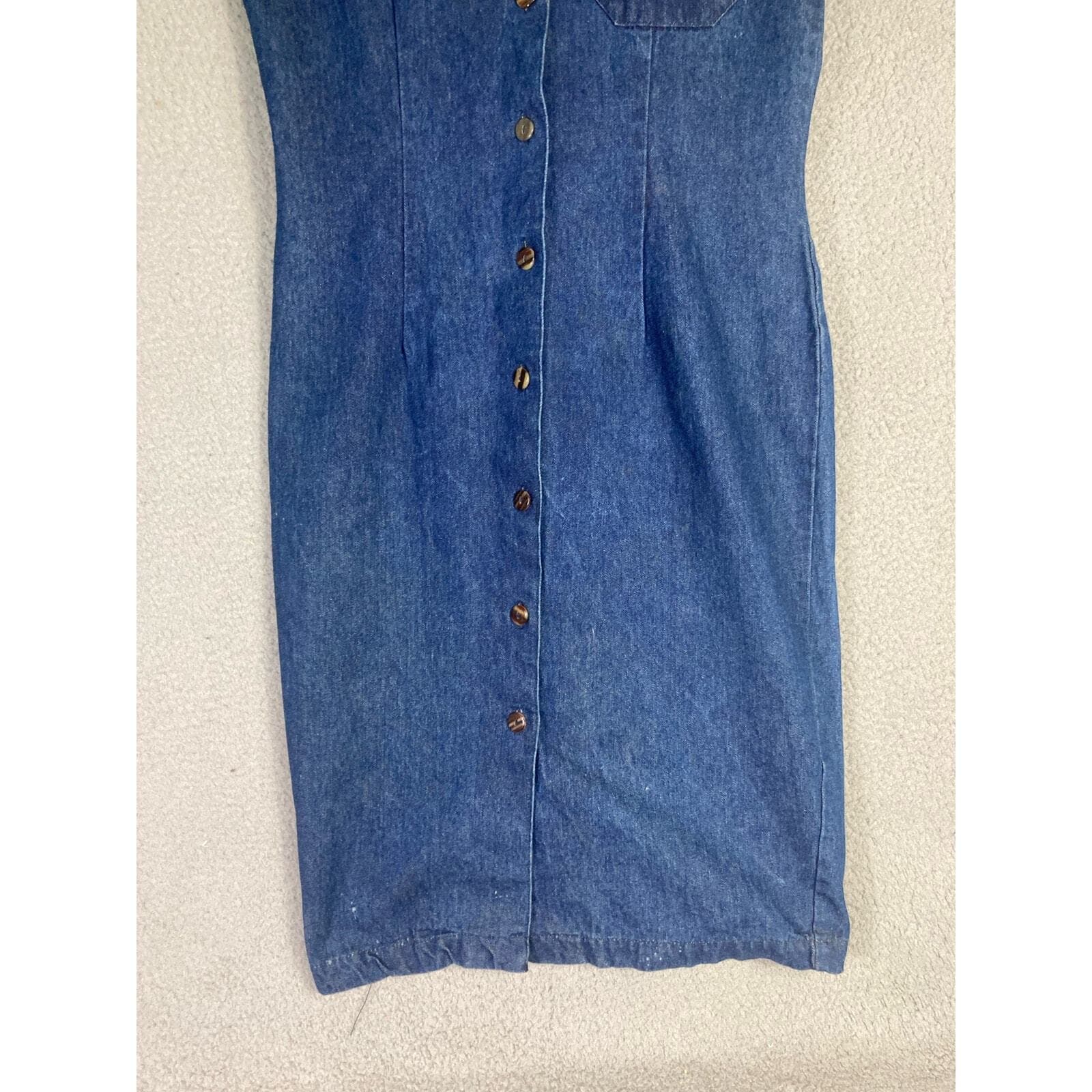 Vintage Denim Dress Women's Size 8 Blue Knee Length Sleeveless Casual ESPRIT - Thumbnail 8