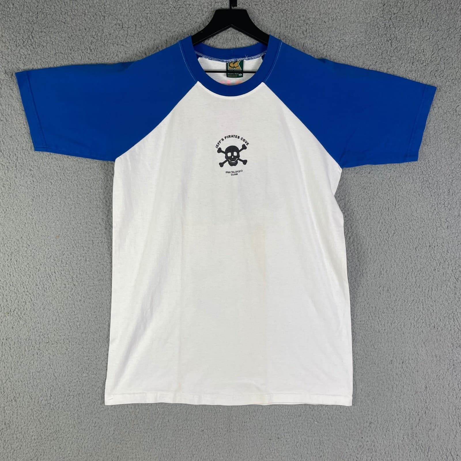 Vintage Jeffs Pirate Cove Raglan T Shirt Blue White Made USA King Cotton Guam - Thumbnail 5