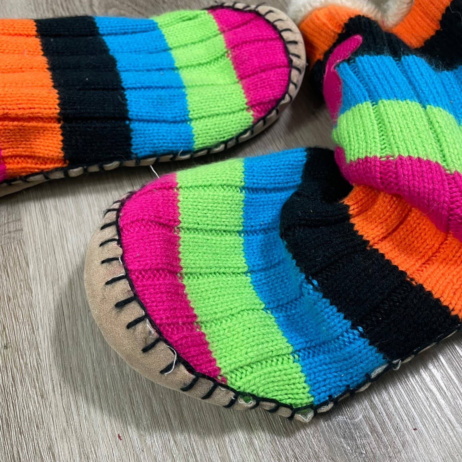 Disney Parks Mickey Mouse Kids Slipper Boots XL Faux Fur Striped Cozy - Thumbnail 11