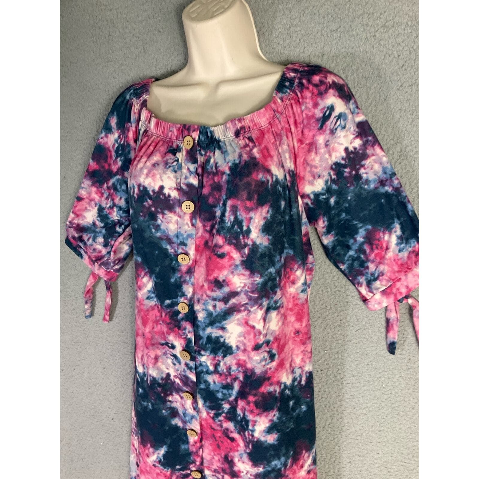 Women's Tie Dye Button-Up Knee Length Dress Multicolor Size L Vintage - Thumbnail 7