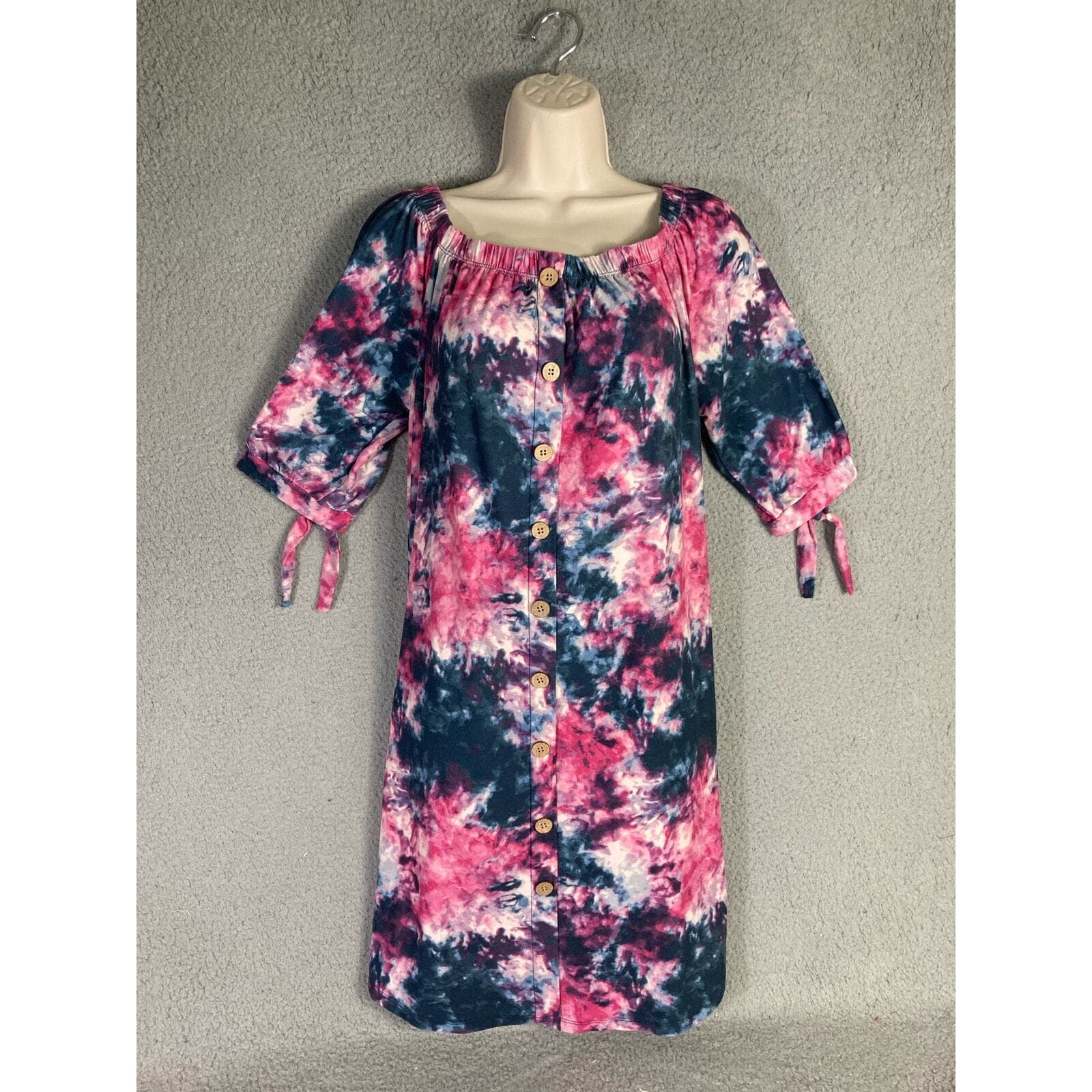 Women's Tie Dye Button-Up Knee Length Dress Multicolor Size L Vintage - Thumbnail 2