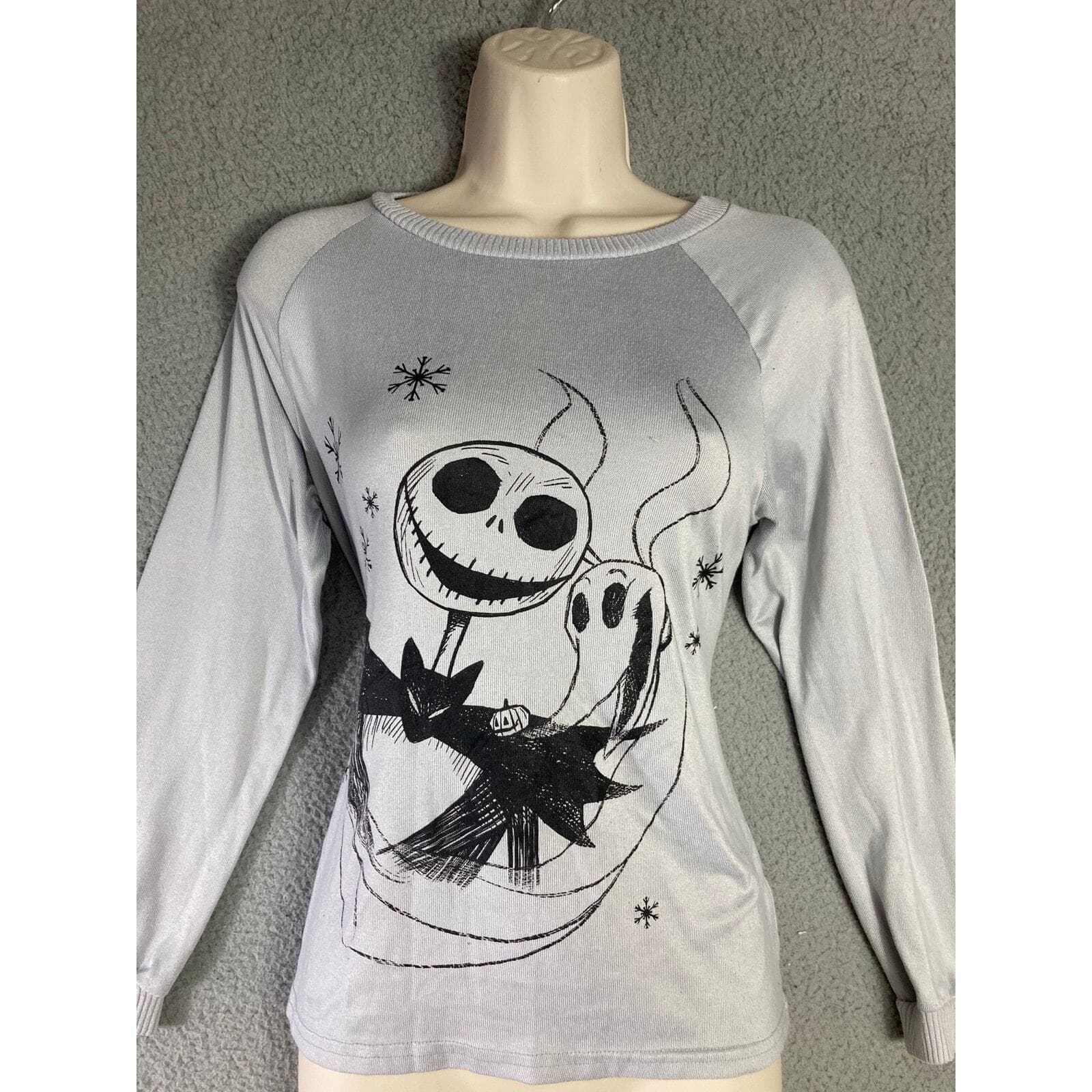 Disney Nightmare Before Christmas Pajama Top Womens XS Jack Skellington Gray Tee - Thumbnail 4