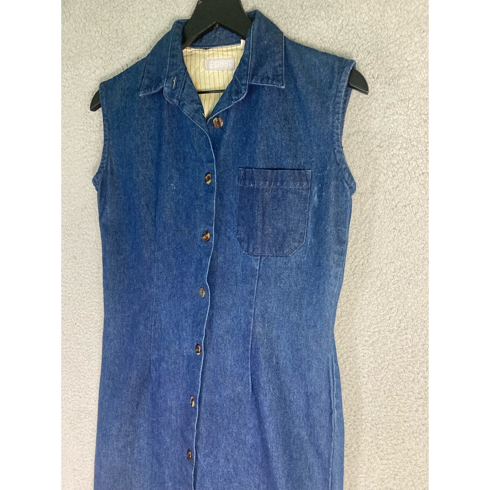 Vintage Denim Dress Women's Size 8 Blue Knee Length Sleeveless Casual ESPRIT - Thumbnail 9