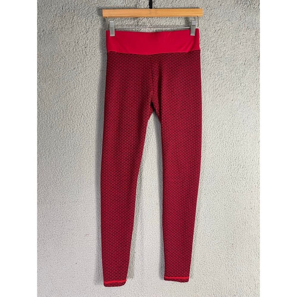 Lot of 2 High Waist Honeycomb Leggings Seamless Teal & Red Size M Textured Fit - Thumbnail 6