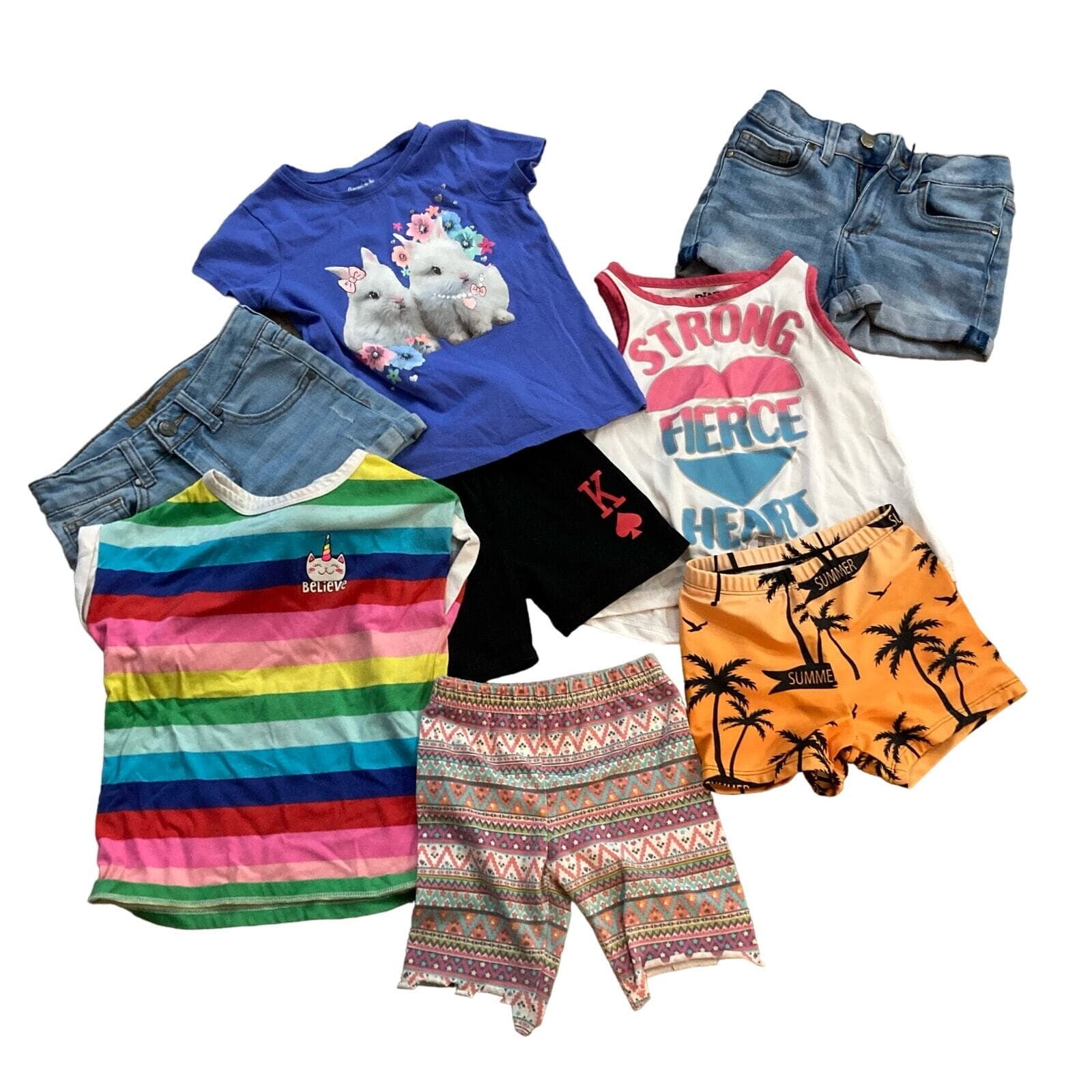 Girls 8-Piece Summer Clothing Bundle Size 4–7 Rainbow Unicorn Set Multicolor Lot