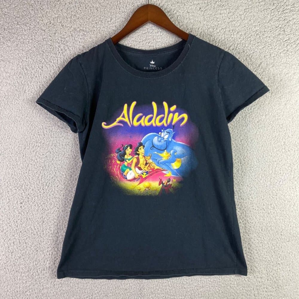 Disney Aladdin Jasmine T-Shirt Princess Juniors Size Medium Genie Shirt Black - Thumbnail 2