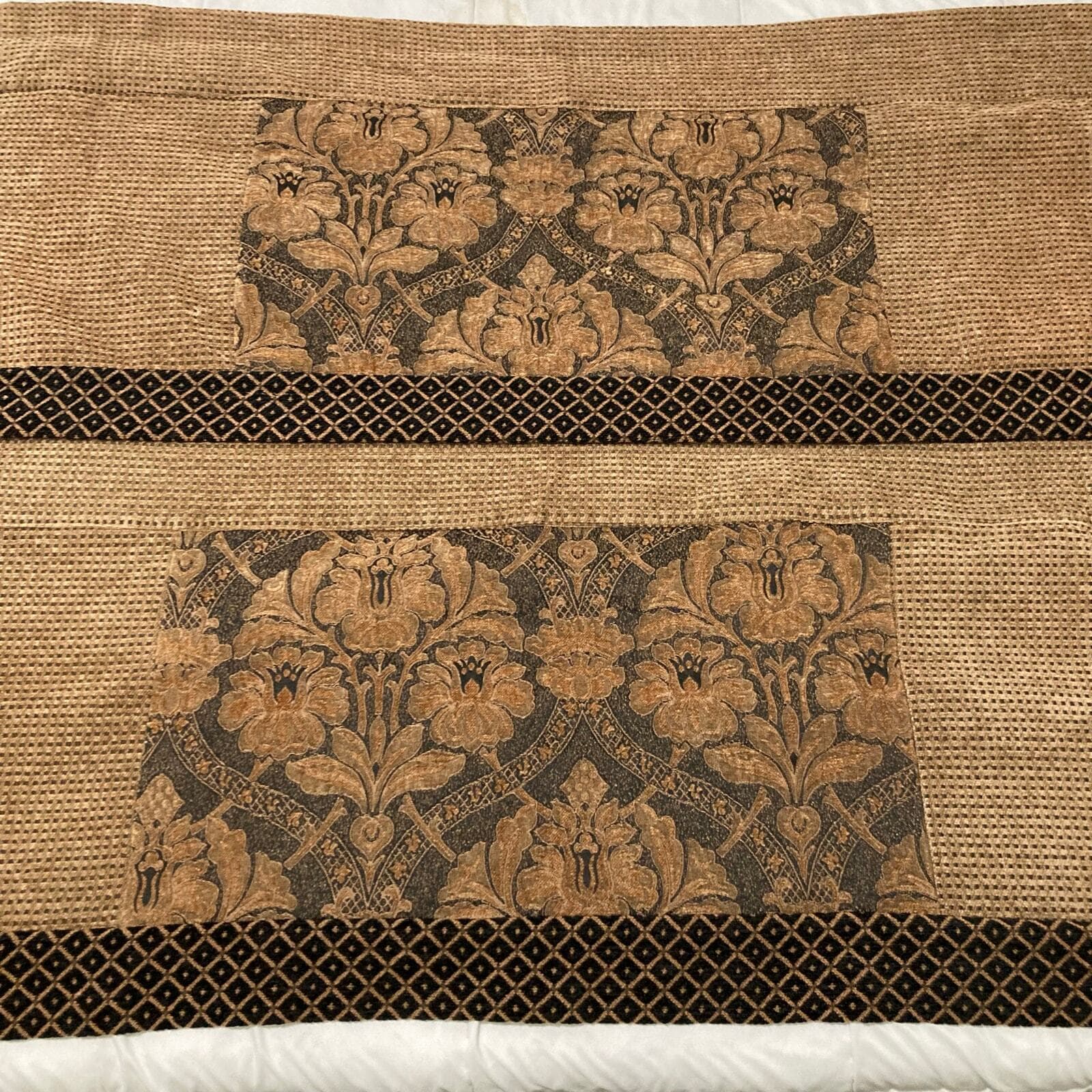Vintage 1990s Table Runner Set Lot of 2 Brown Gold & Black