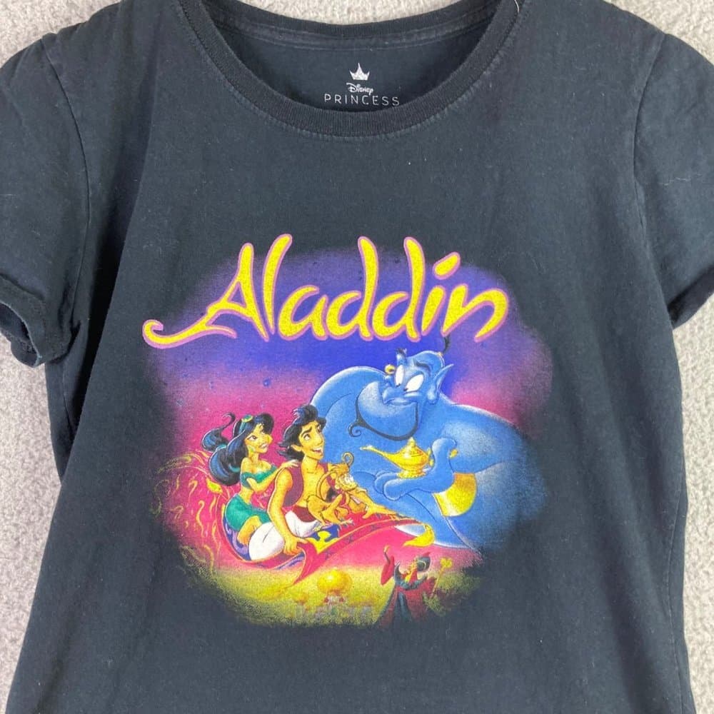 Disney Aladdin Jasmine T-Shirt Princess Juniors Size Medium Genie Shirt Black - Thumbnail 3
