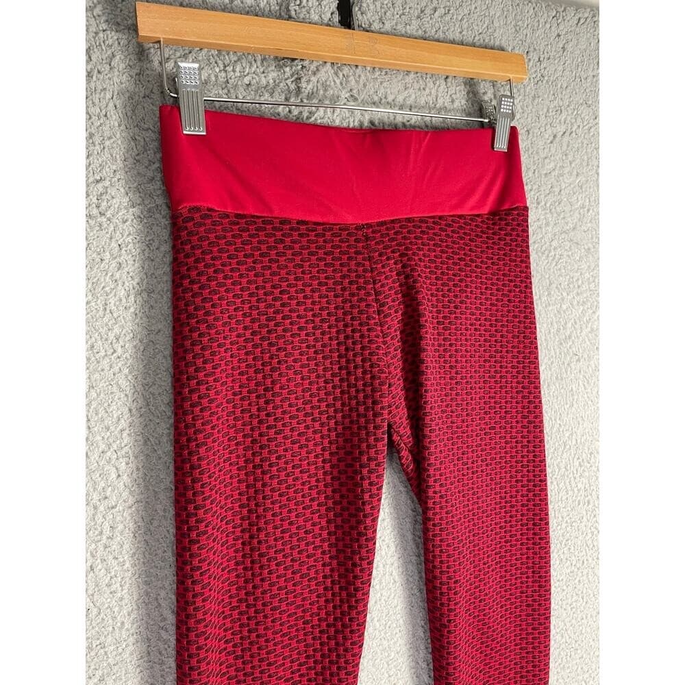 Lot of 2 High Waist Honeycomb Leggings Seamless Teal & Red Size M Textured Fit - Thumbnail 7