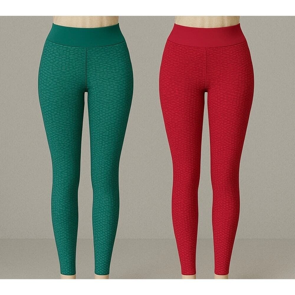 Lot of 2 High Waist Honeycomb Leggings Seamless Teal & Red Size M Textured Fit