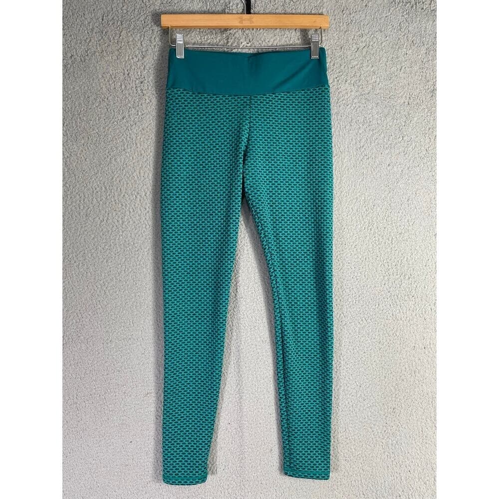 Lot of 2 High Waist Honeycomb Leggings Seamless Teal & Red Size M Textured Fit - Thumbnail 2