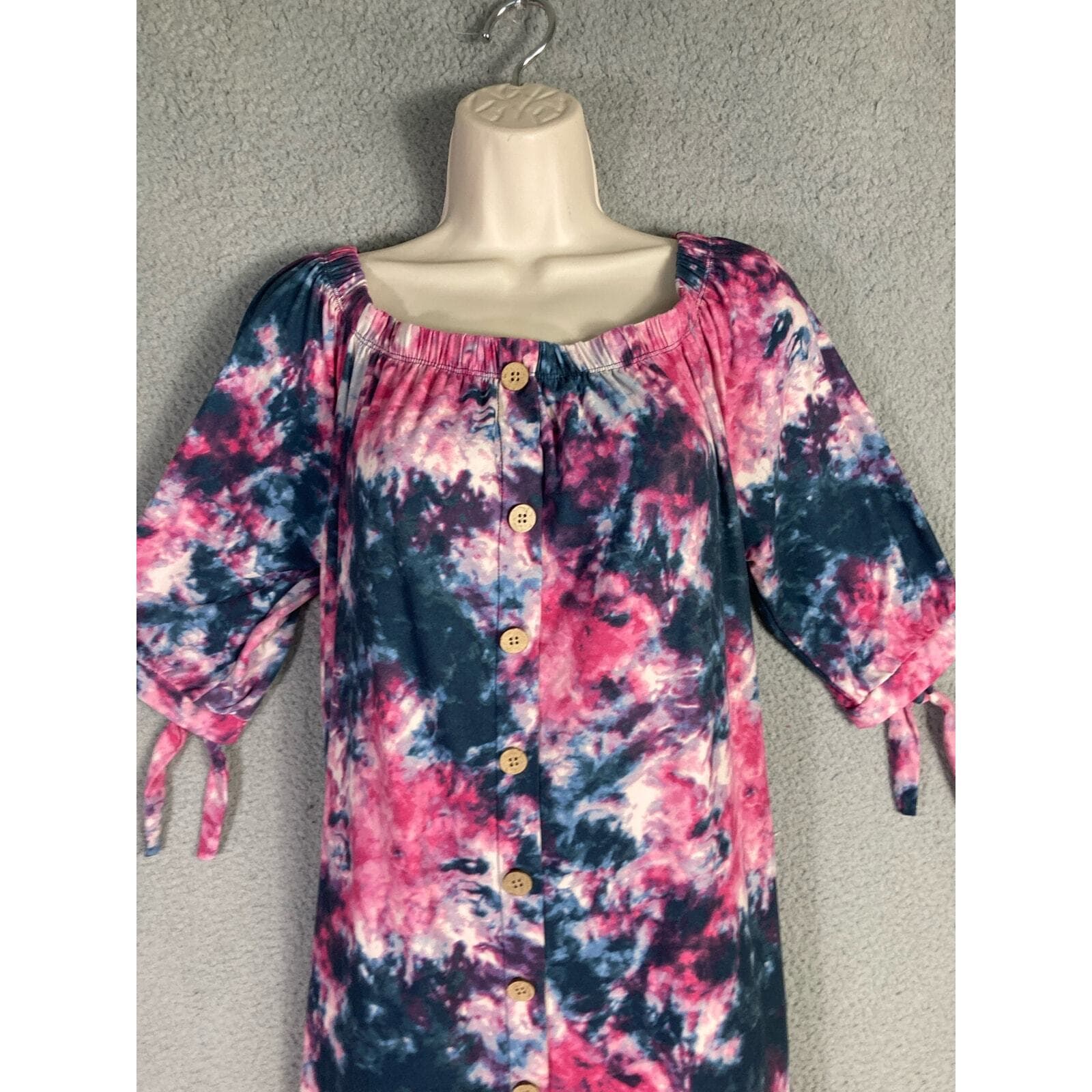 Women's Tie Dye Button-Up Knee Length Dress Multicolor Size L Vintage - Thumbnail 6