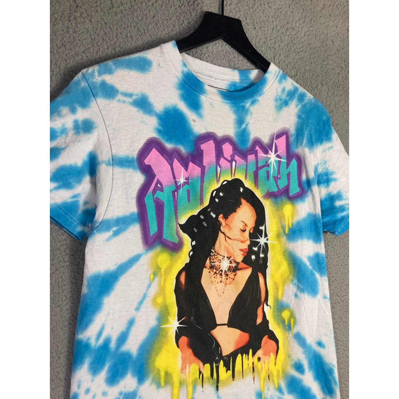 Aaliyah Women's Tie Dye Graphic Tee Blue Medium Music Retro Casual Top - Thumbnail 5