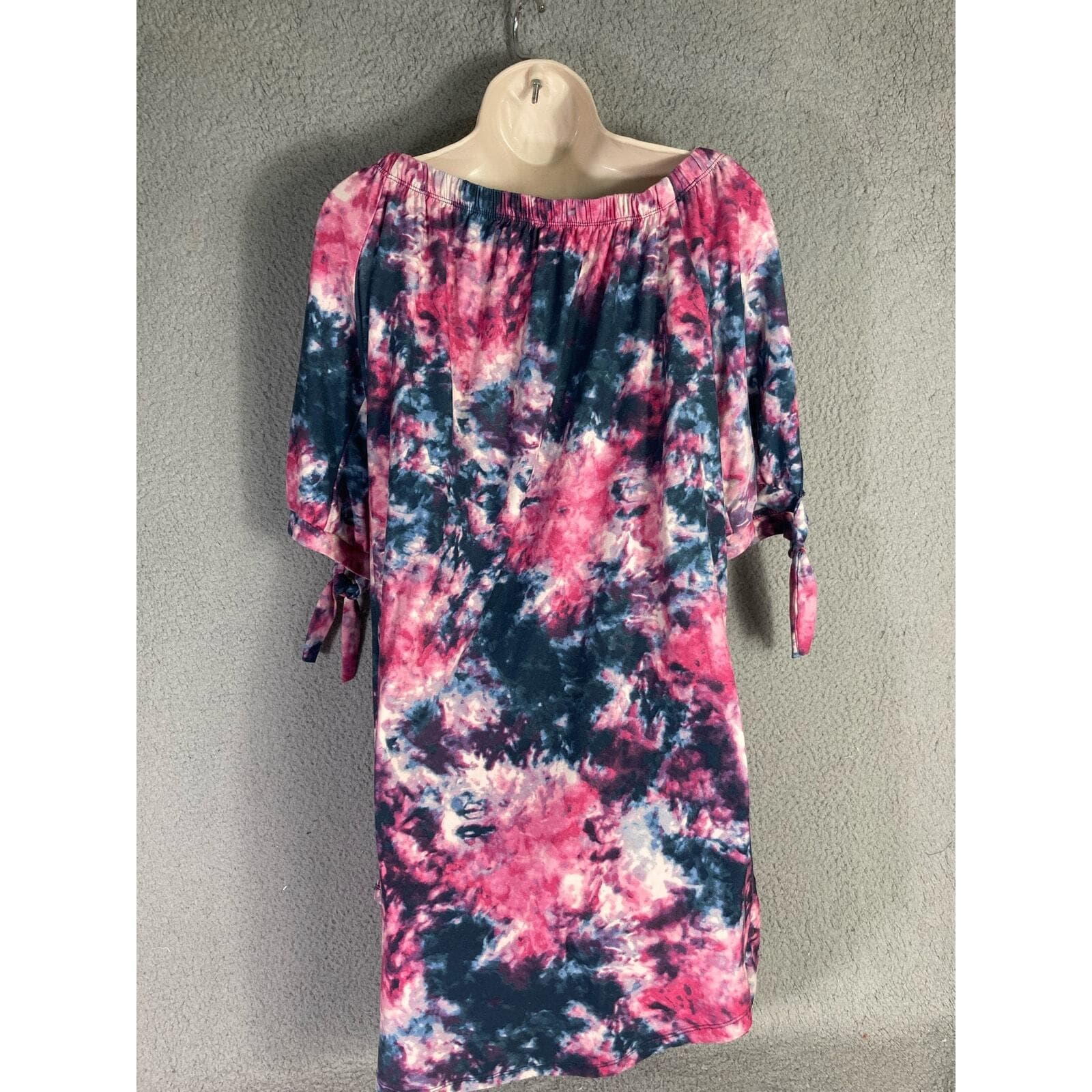 Women's Tie Dye Button-Up Knee Length Dress Multicolor Size L Vintage - Thumbnail 4