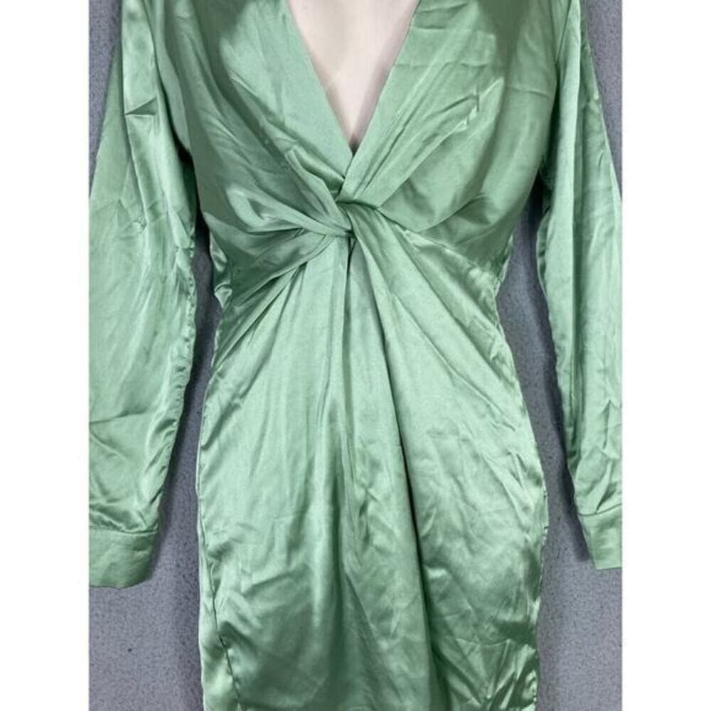 SHEIN Satin Nightgown Olive Green Long Bell Sleeve Tie Waist XS New NWT - Thumbnail 3