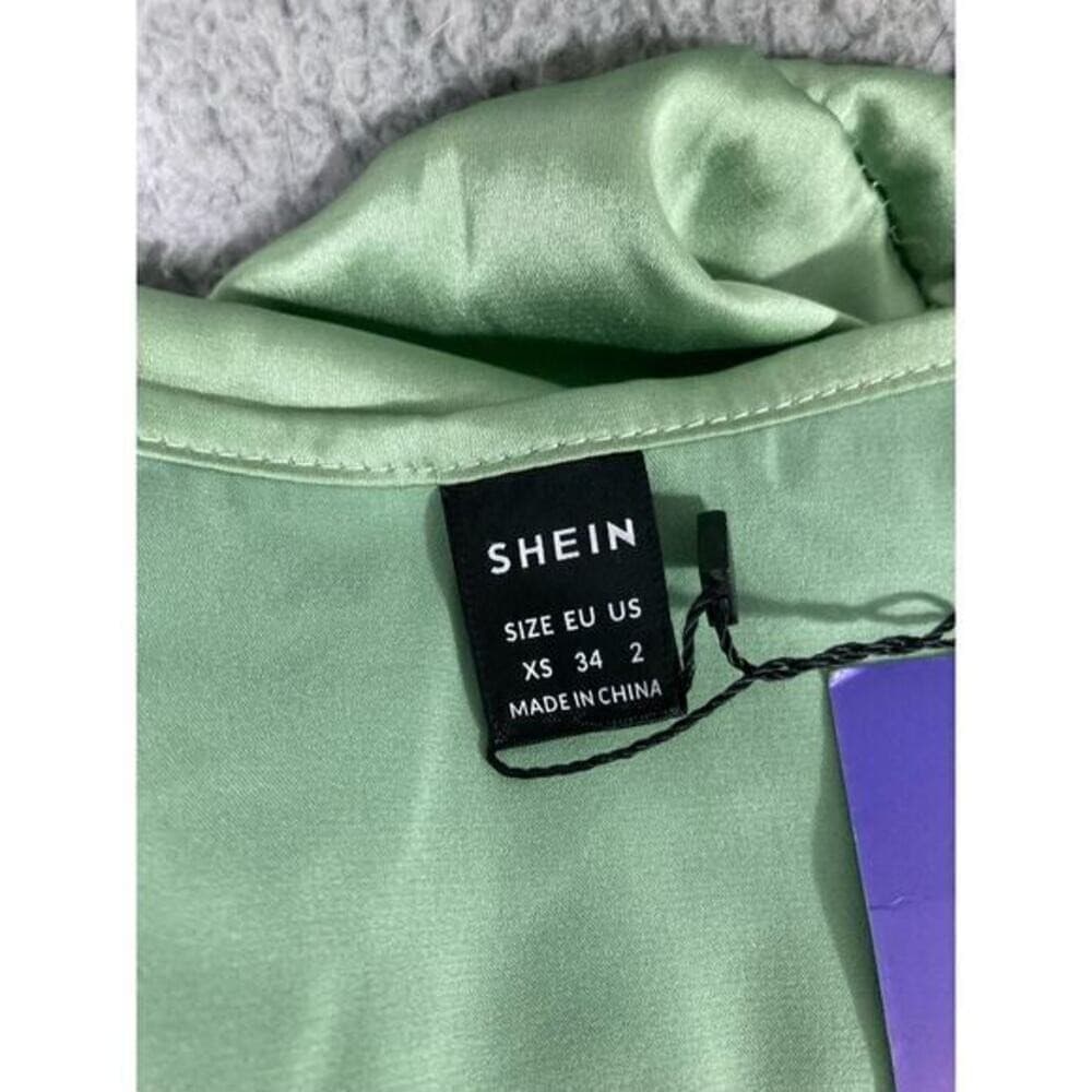 SHEIN Satin Nightgown Olive Green Long Bell Sleeve Tie Waist XS New NWT - Thumbnail 5
